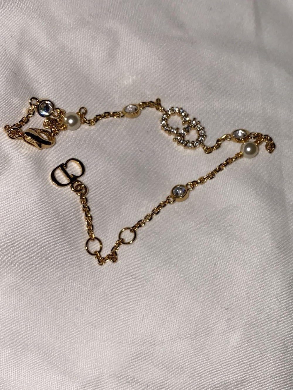 DIOR Clair De Lune Gold-Tone Crystal & Pearl Link Bracelet - Picture 2 of 3
